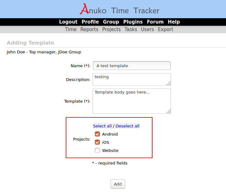 Binding a new template to active projects