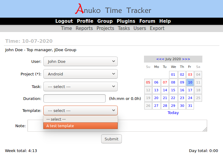 Only associated templates appear in the Templates dropdown in Time Tracker