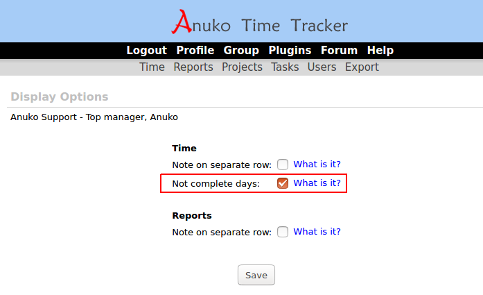 Not complete days in Time Tracker display options