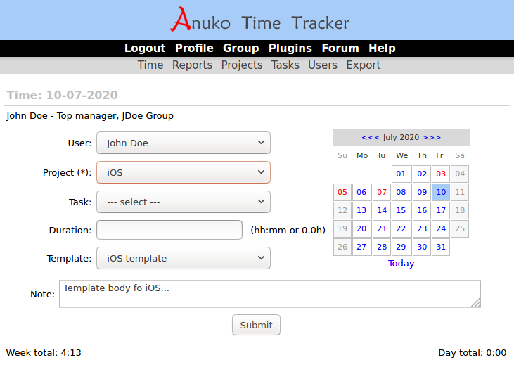 Note auto-fills upon project change in Time Tracker