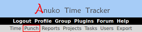 Punch menu in Time Tracker