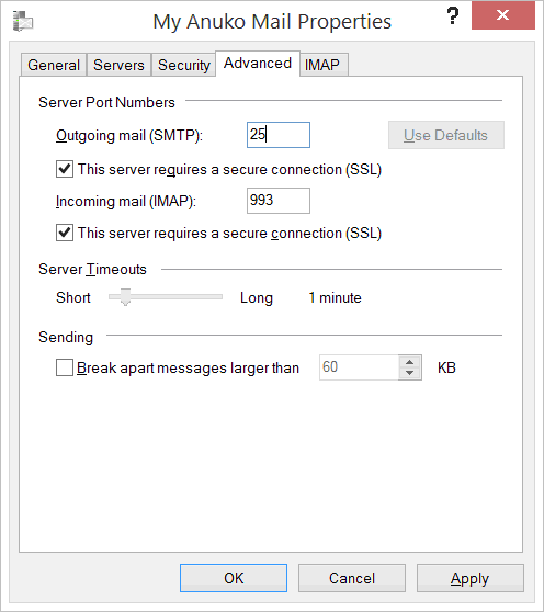 Alternative outgoing port 25 for SMTP mail