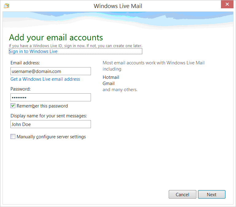 Use your personal email instead of username@domain.com