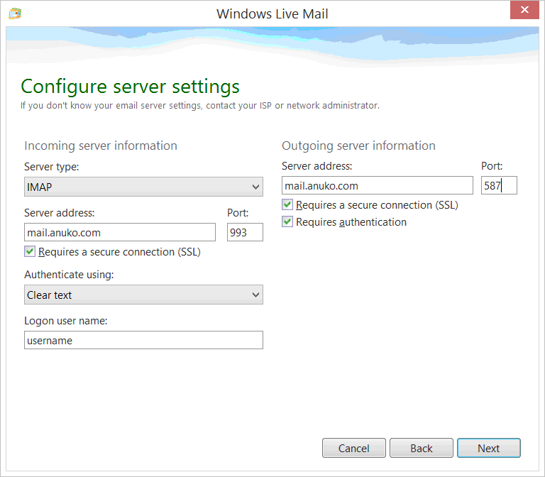 Use port 587 for outgoing mail