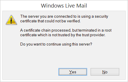Click "Yes" to use mail server