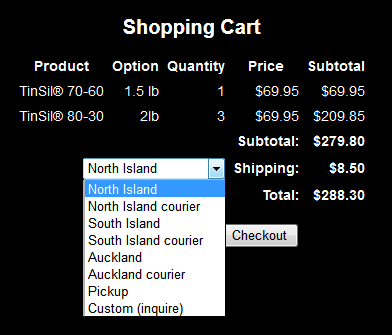 Shipping method selector allows users to change delivery method