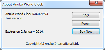 About Anuko World Clock dialog of the trial edition