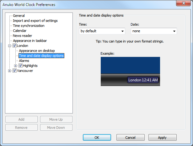 DLG_PageClockFormats dialog for a digital clock