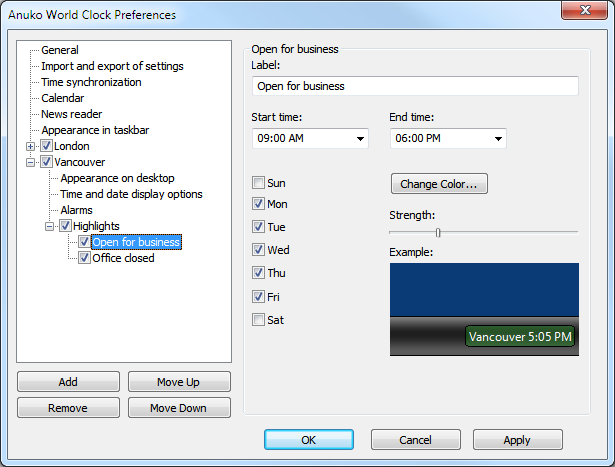 DLG_PageHighlightClock dialog
