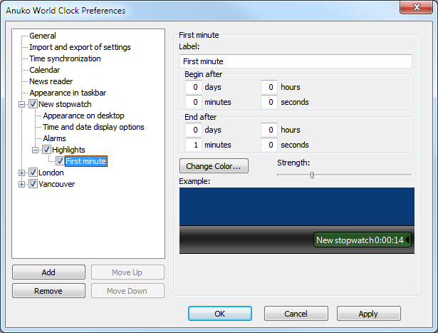 DLG_PageHighlightStopwatch dialog