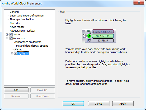 DLG_PageHighlights dialog