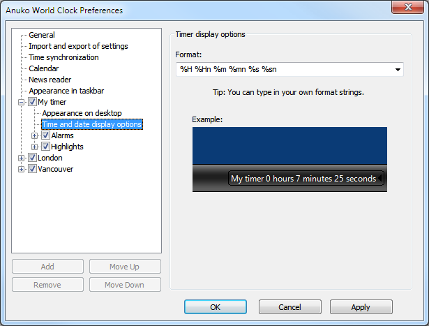 DLG_PageTimerFormats dialog