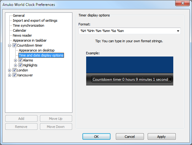 Timer example displaying hours, minutes, and seconds.
