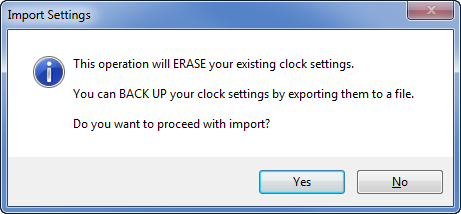 A warning before importing settings in World Clock