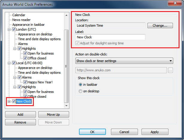 New Clock in Preferences is set to Local System Time
