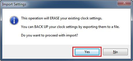 A warning before importing settings in World Clock