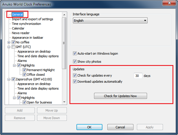 Configure how often World Clock checks for updates in Preferences