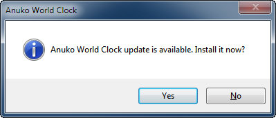 World Clock notification message about a new update