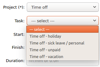 Filtering out not relevant tasks in Time Tracker in an architectural company