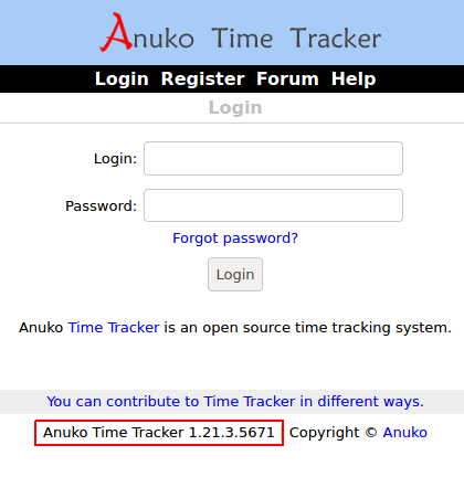 Determine the version of Time Tracker by looking at page footer