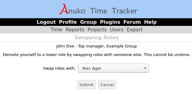 Swapping roles in Time Tracker cannot be undone