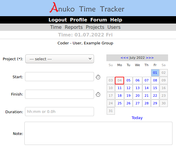 Time Tracker showing holidays in a different color in Time Tracker calendar