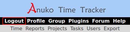 Logout menu on top left in Time Tracker