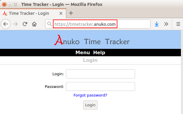 Point your browser to correct web address to login to Time Tracker