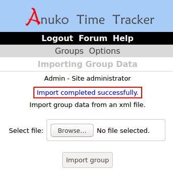 Importing of group data completed in Time Tracker