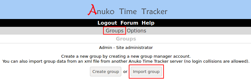 Login as admin and use the Groups tab to import group data from an XML file