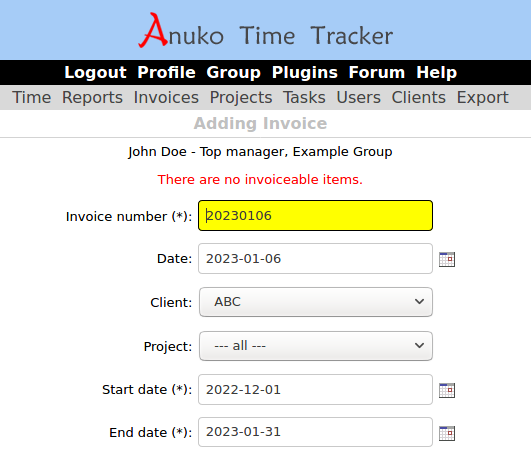 Time Tracker error: There are no invoiceable items