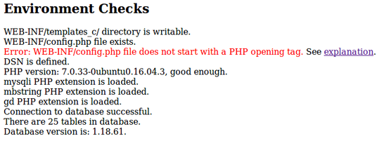 Missing PHP opening tag problem in config file in Time Tracker