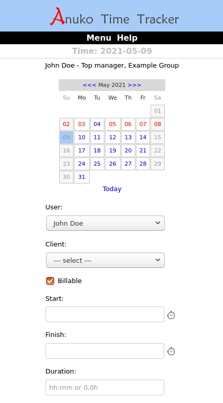 Mobile friendly time entry page