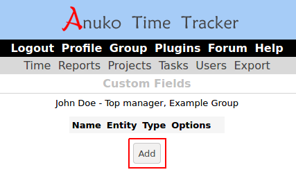 Click the Add button to add a new custom field