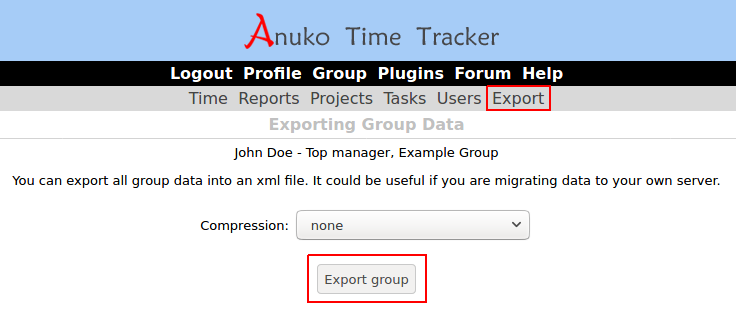 Exporting group data to an XML file