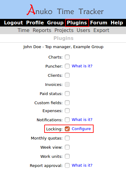 Enabling Locking plugin in Time Tracker