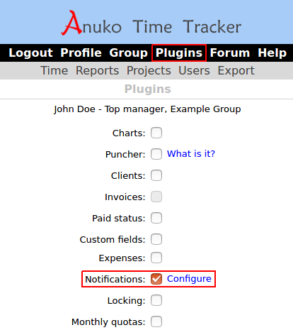 Enabling the Notifications plugin