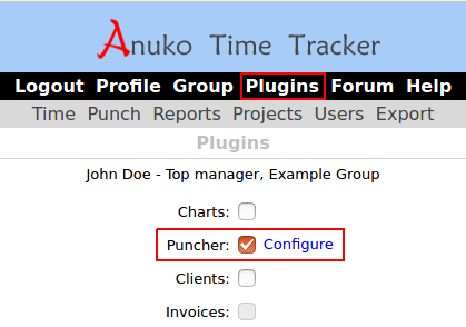 Enabling Puncher plugin to simplify time entry for users who need to punch in and out