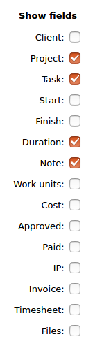 Show fields block in report options