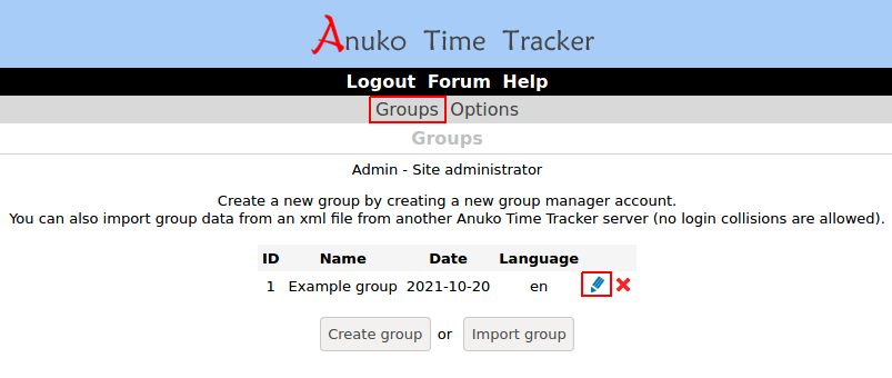 Admin can change organization manager password on the Groups page in Time Tracker