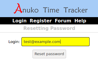 Recovering forgotten username in Time Tracker using an email