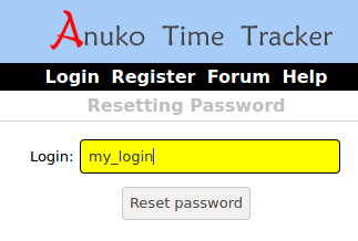 Resetting password by login (username) in Time Tracker