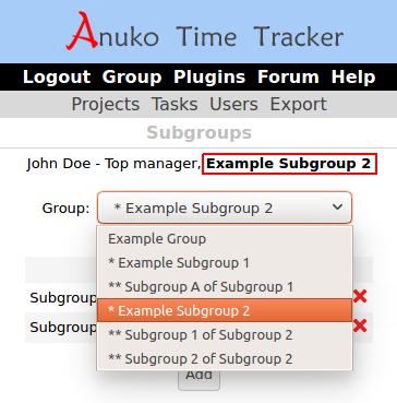 Navigation between subgroups in Time Tracker