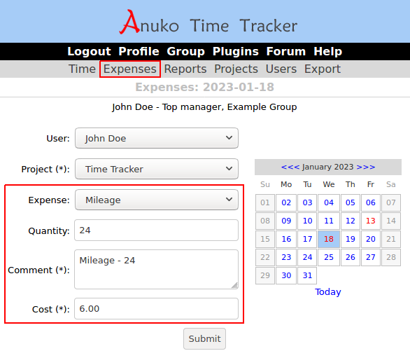 Entering predefined expenses