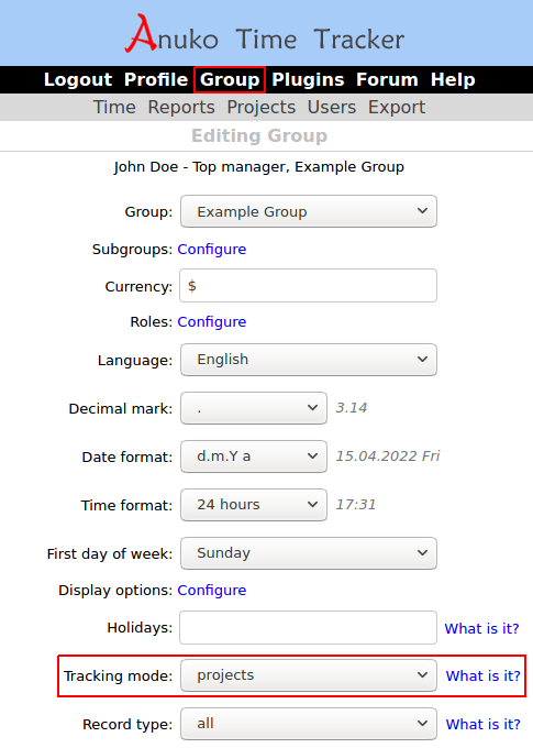 Tracking mode in Time Tracker