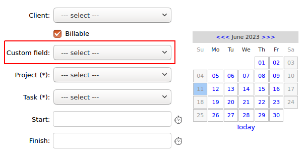 Configure custom fields to associate Time Tracker entries with additional data