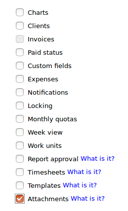 Enable Attachments plugin in Time Tracker on Plugins page