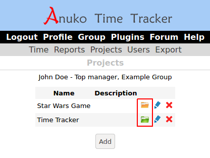 Attachments column on Projects page in Time Tracker