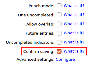 Confirm saving option in Group settings in Time Tracker