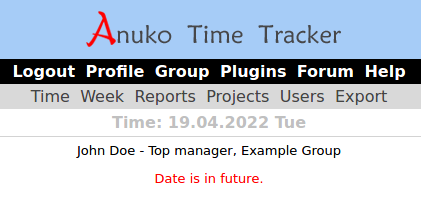 Date is in future error in Time Tracker